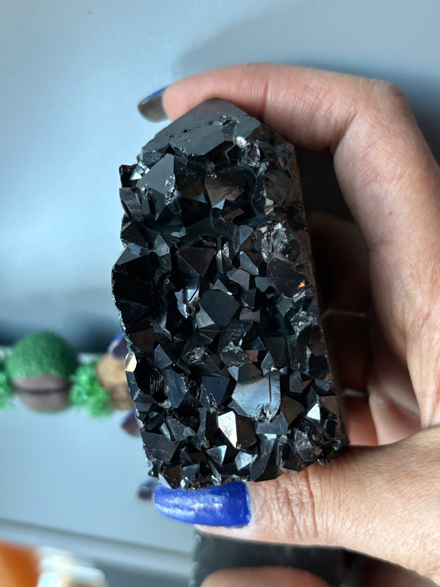 Black Aura Coated Amethyst Gemstone Crystal Cluster Tower Chunk (C)