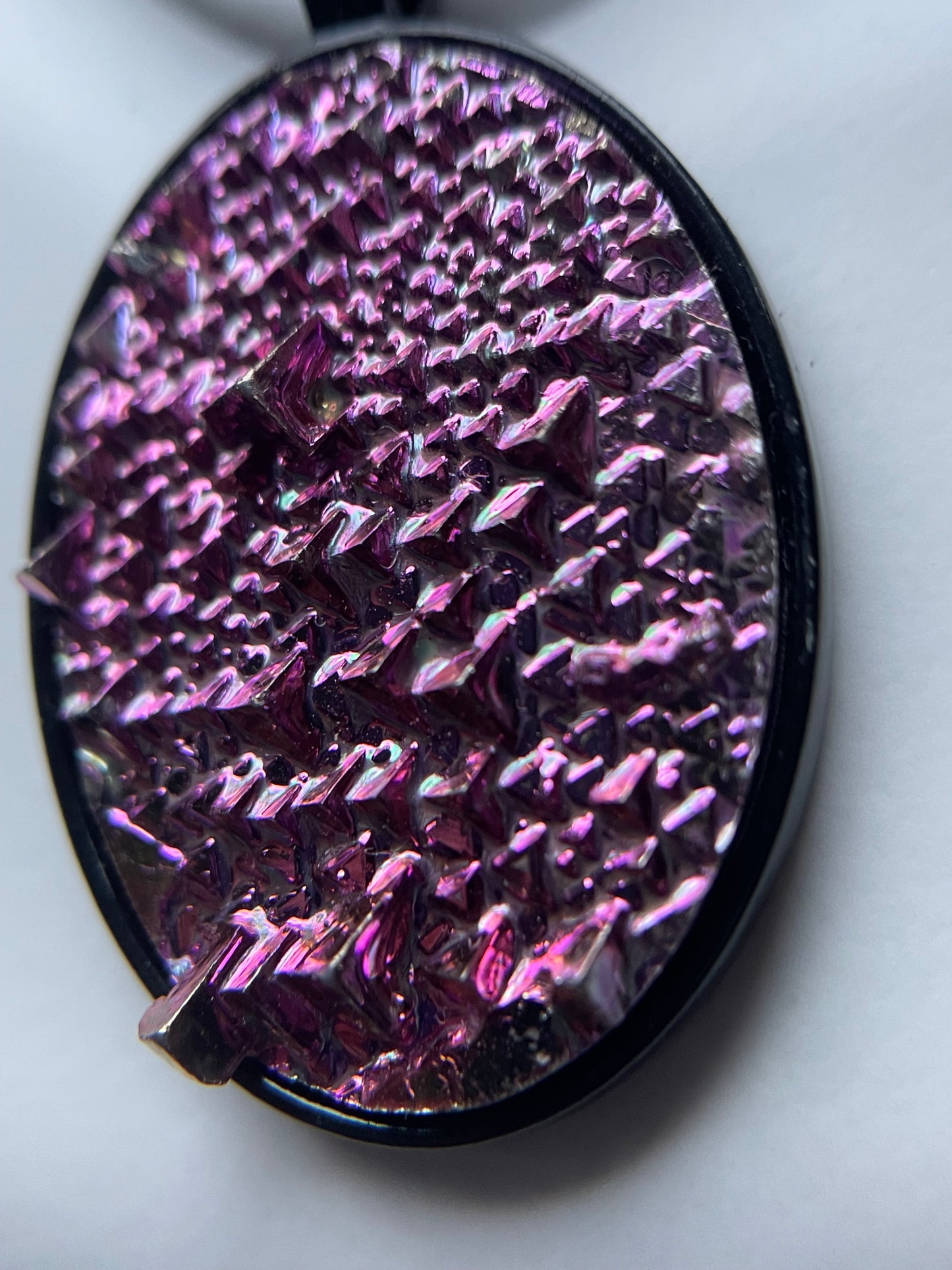 Pink Bismuth Crystal Metal Art Cord Necklace OVAL