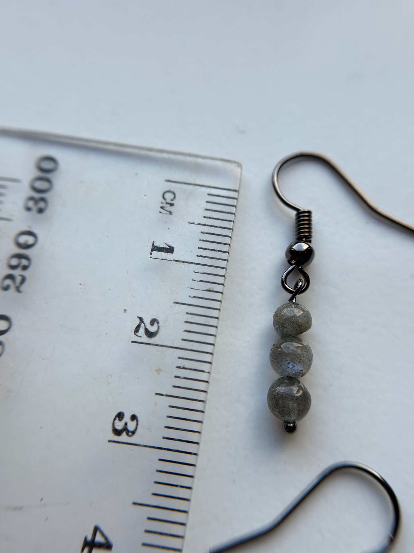 Labradorite Crystal Gemstone Black Metal Dainty Drop Earrings