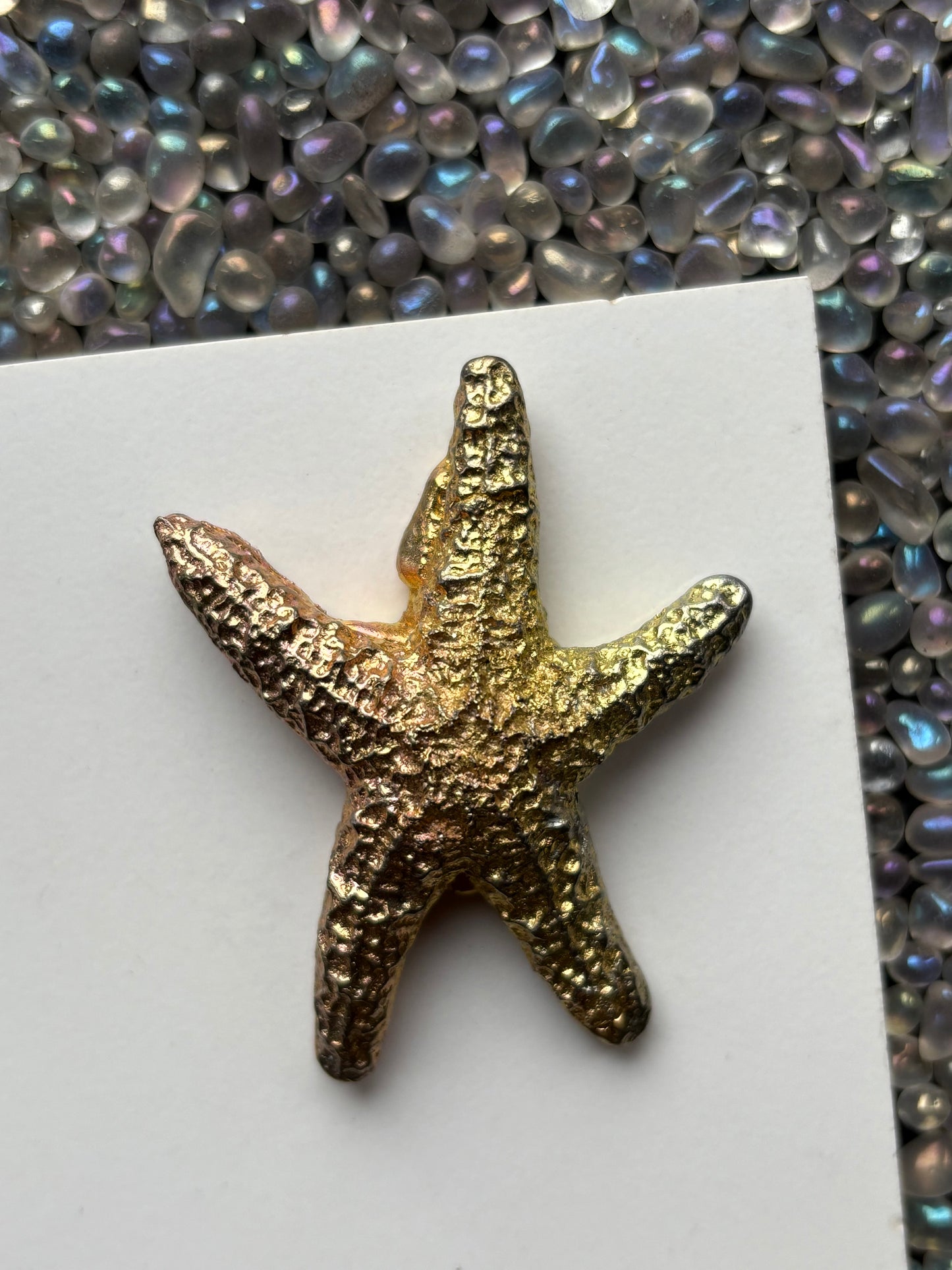 Gold Peach Bismuth Crystal Large Starfish Metal Art Sculpture
