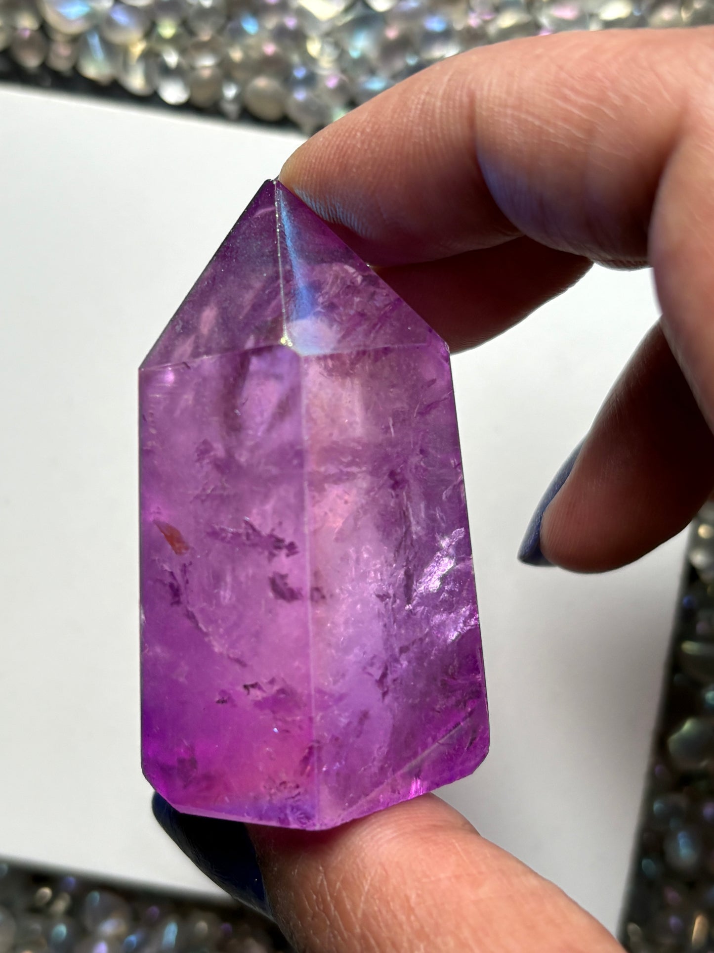 Purple Aura Quartz Crystal Gemstone Tower Point (B)