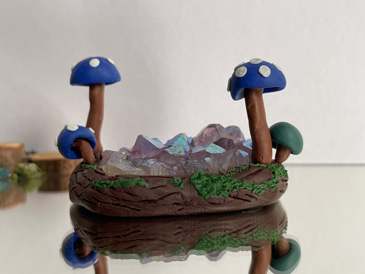 Aura Amethyst Crystal Gemstone Rectangular Cluster - Mini Mushroom Garden