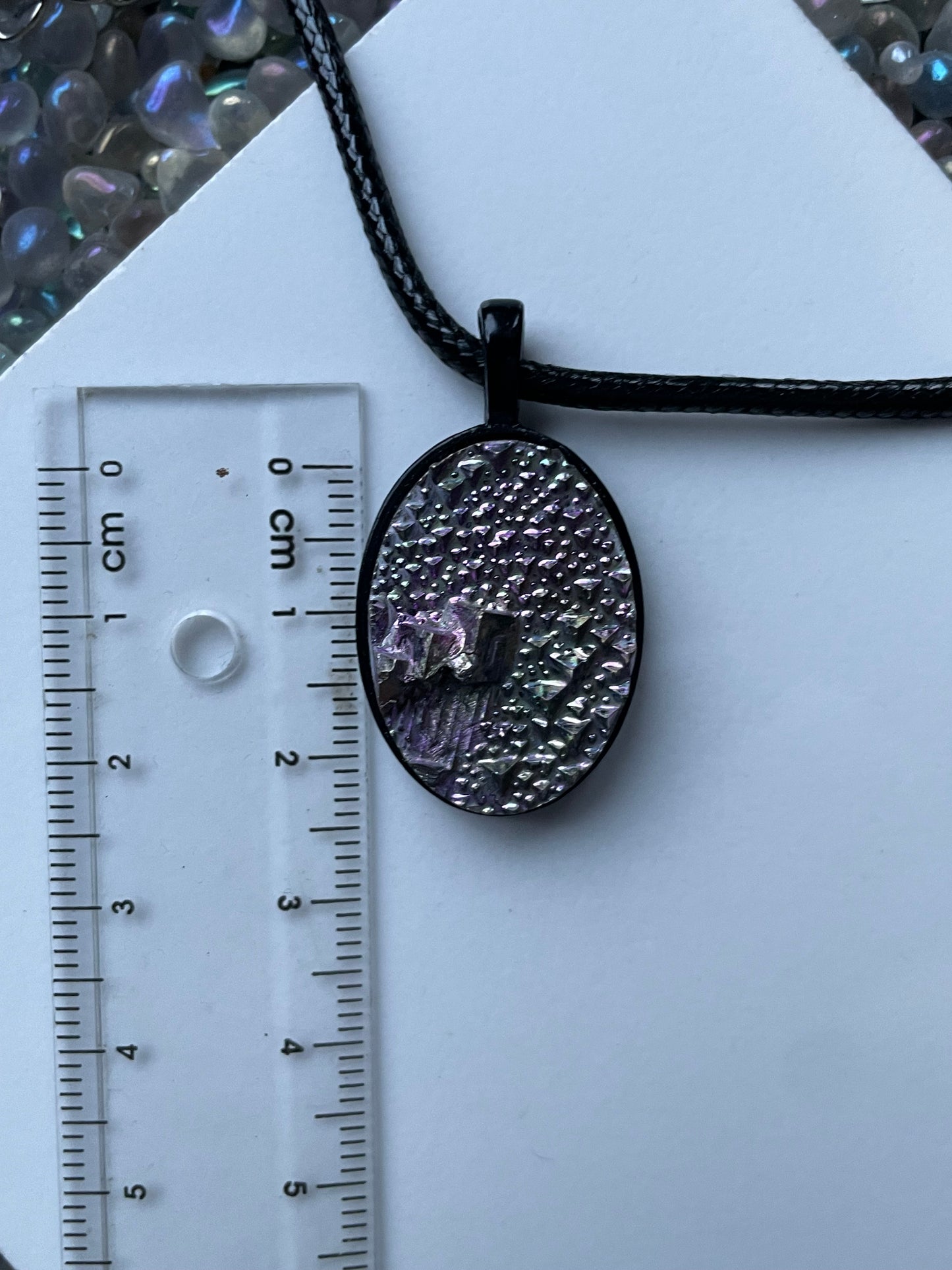 Purple Bismuth Crystal Metal Art Cord Necklace MINI OVAL