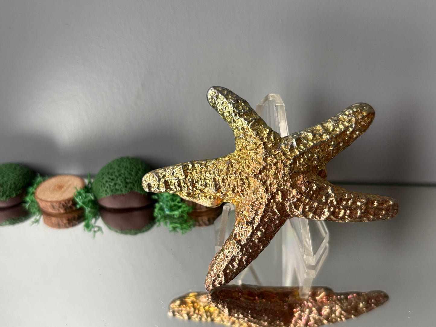 Gold Peach Bismuth Crystal Large Starfish Metal Art Sculpture