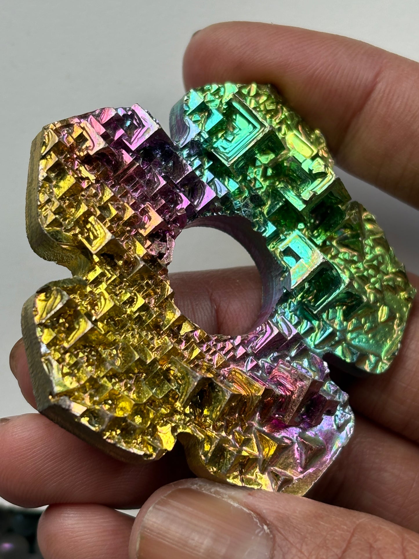 Rainbow Bismuth Crystal Hippie Flower Slice Cut Out Sphere Holder