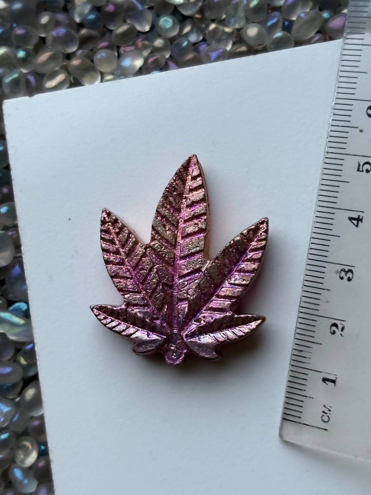 Peach Pink Bismuth Crystal Pot Leaf Metal Art Sculpture