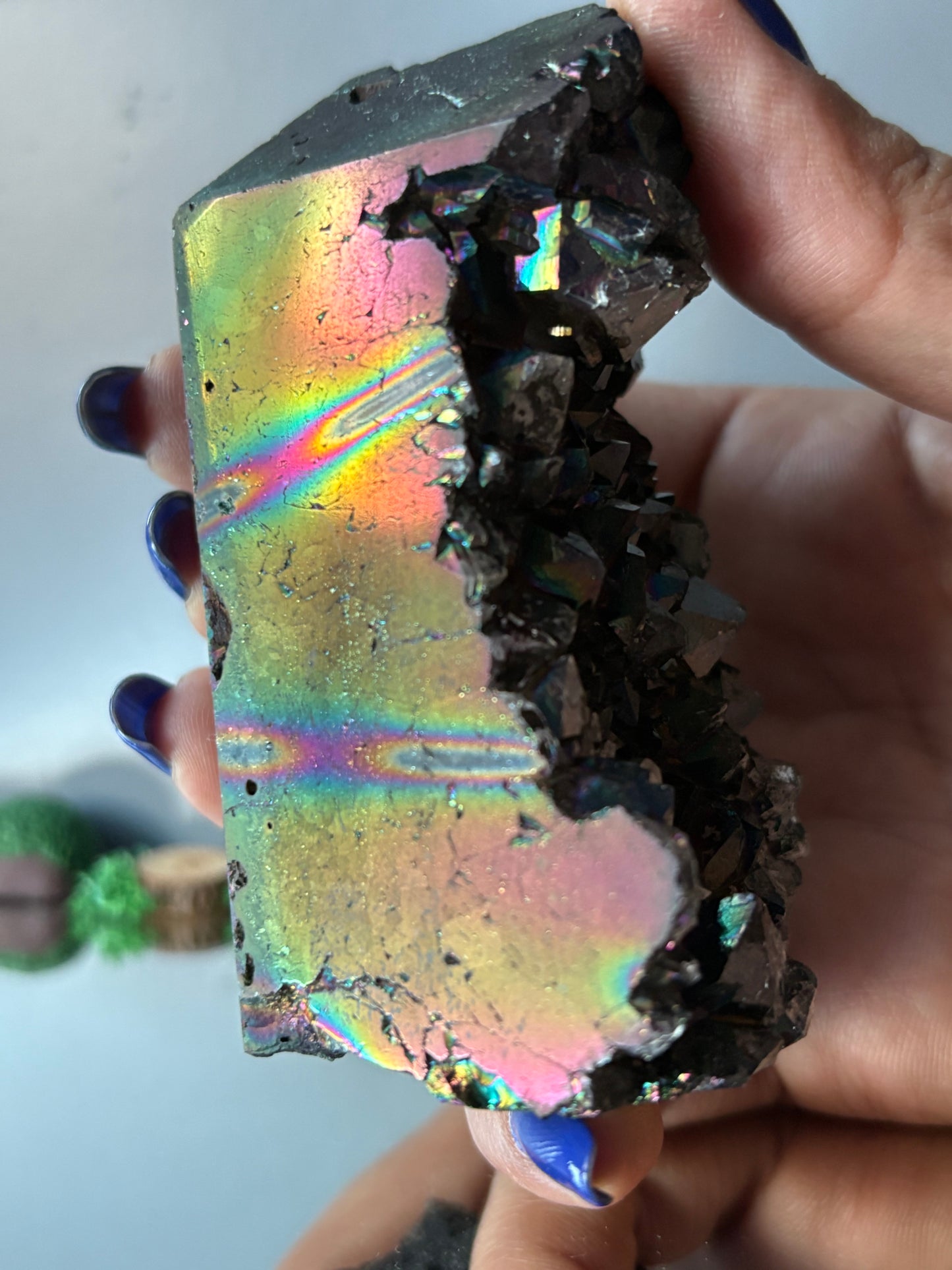 Black Aura Coated Amethyst Gemstone Crystal Cluster Tower Chunk (A)