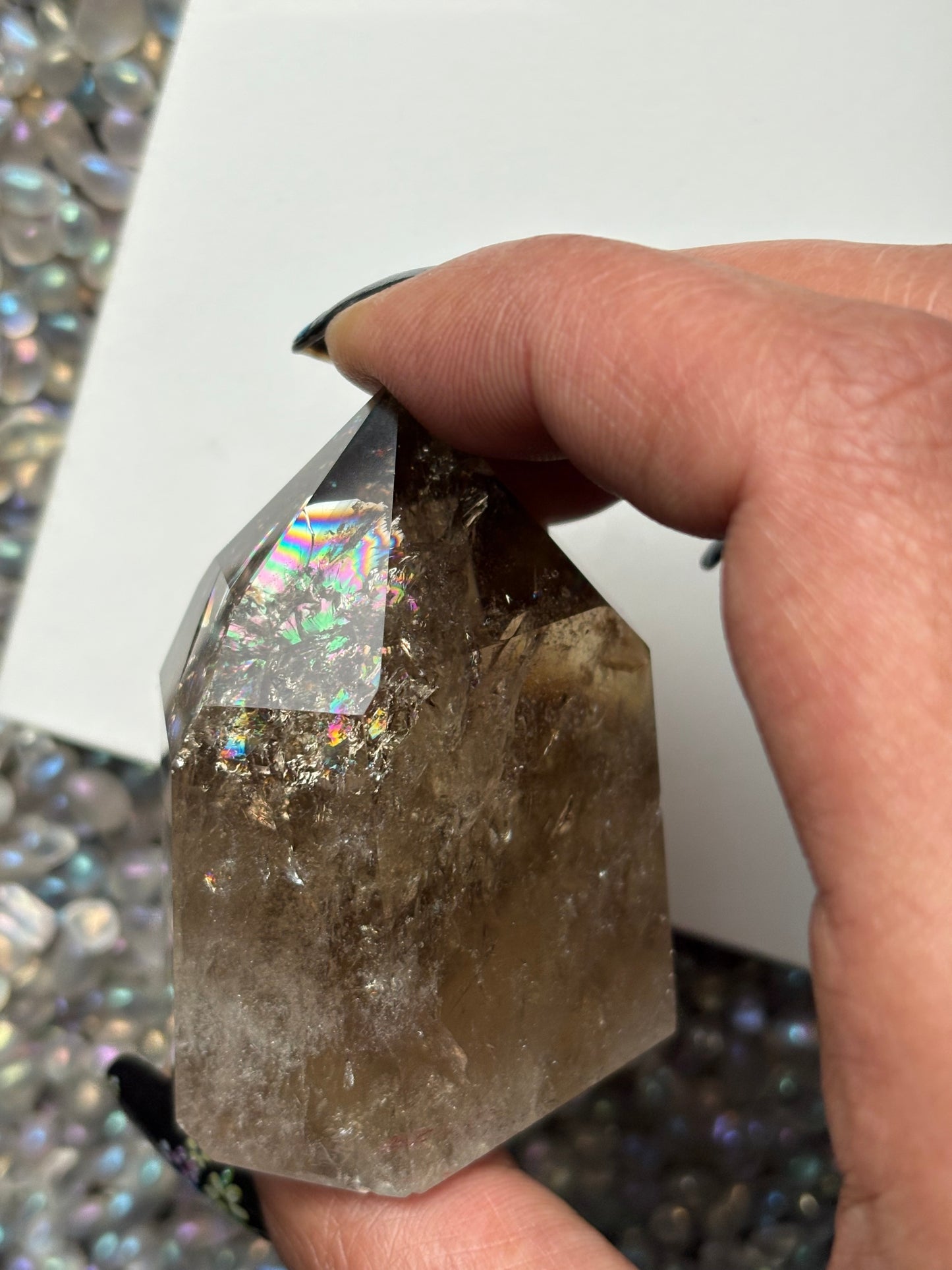 Rainbow Phantom Smoky Citrine Crystal Gemstone Tower Point - P3