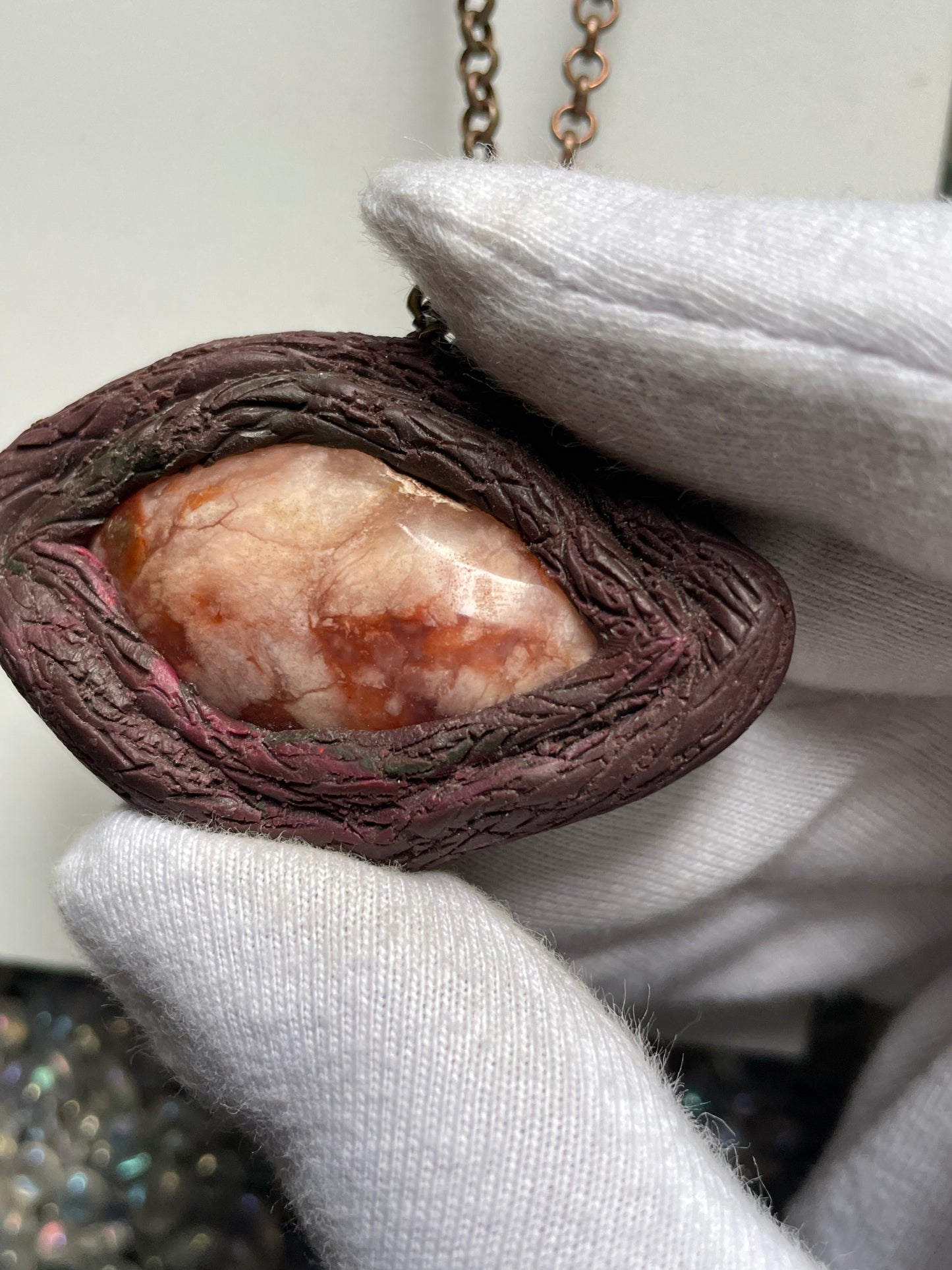 Red Flower Agate Crystal Gemstone Amulet Enchanted Forest Necklace