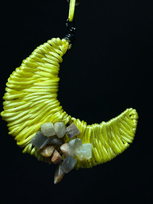 Moonstone Crystal Gemstone Satin Wire Crescent Moon Wall Hanging