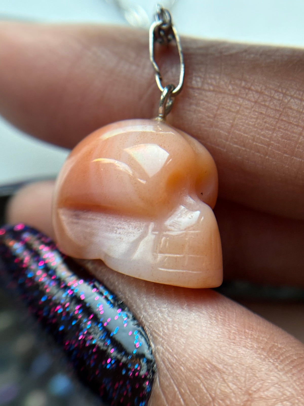 Carnelian Agate Crystal Gemstone Skull Carving Necklace & Tumbled Stone Gift Set
