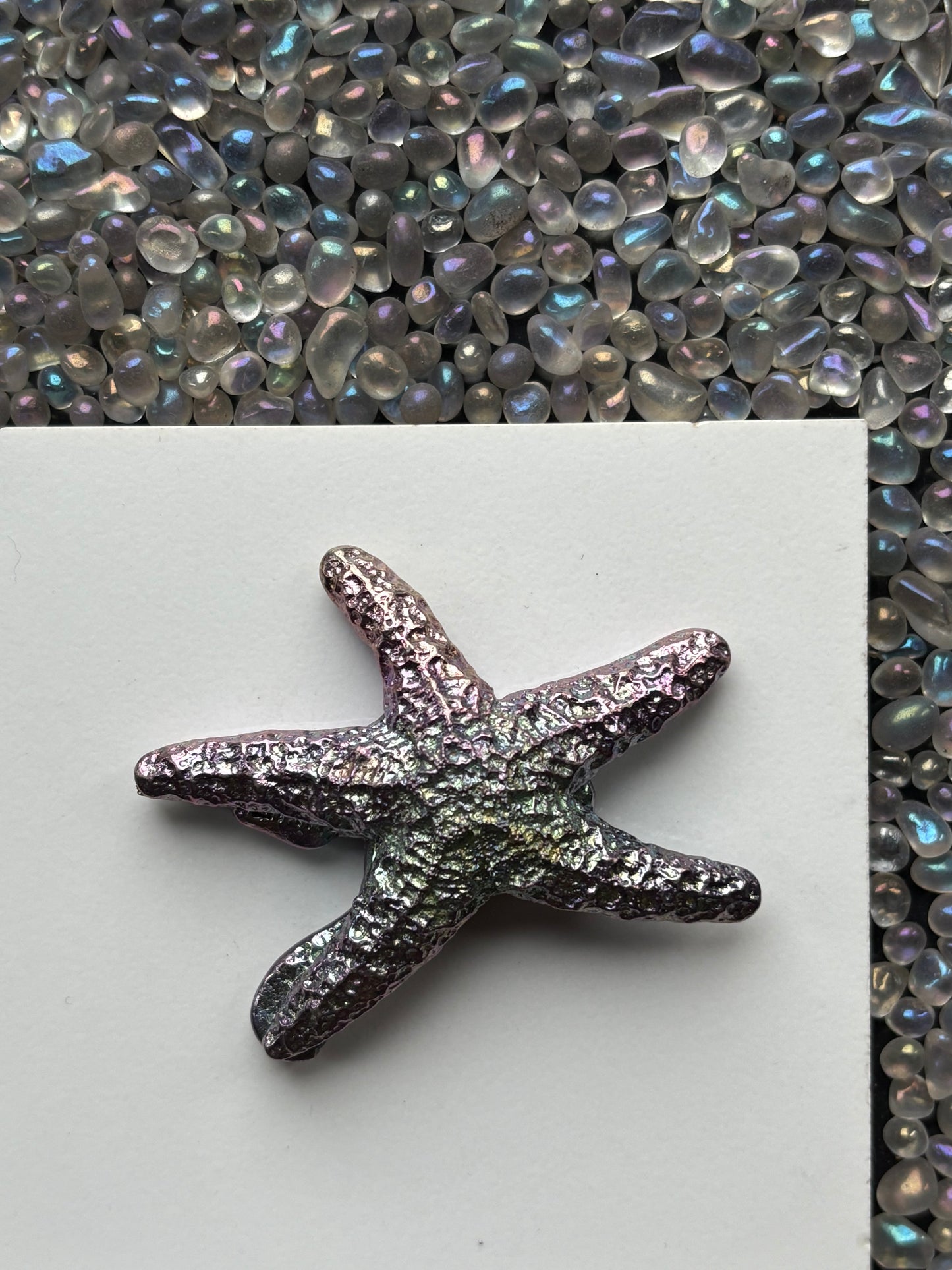 Purple Blue Bismuth Crystal Starfish Metal Art Sculpture