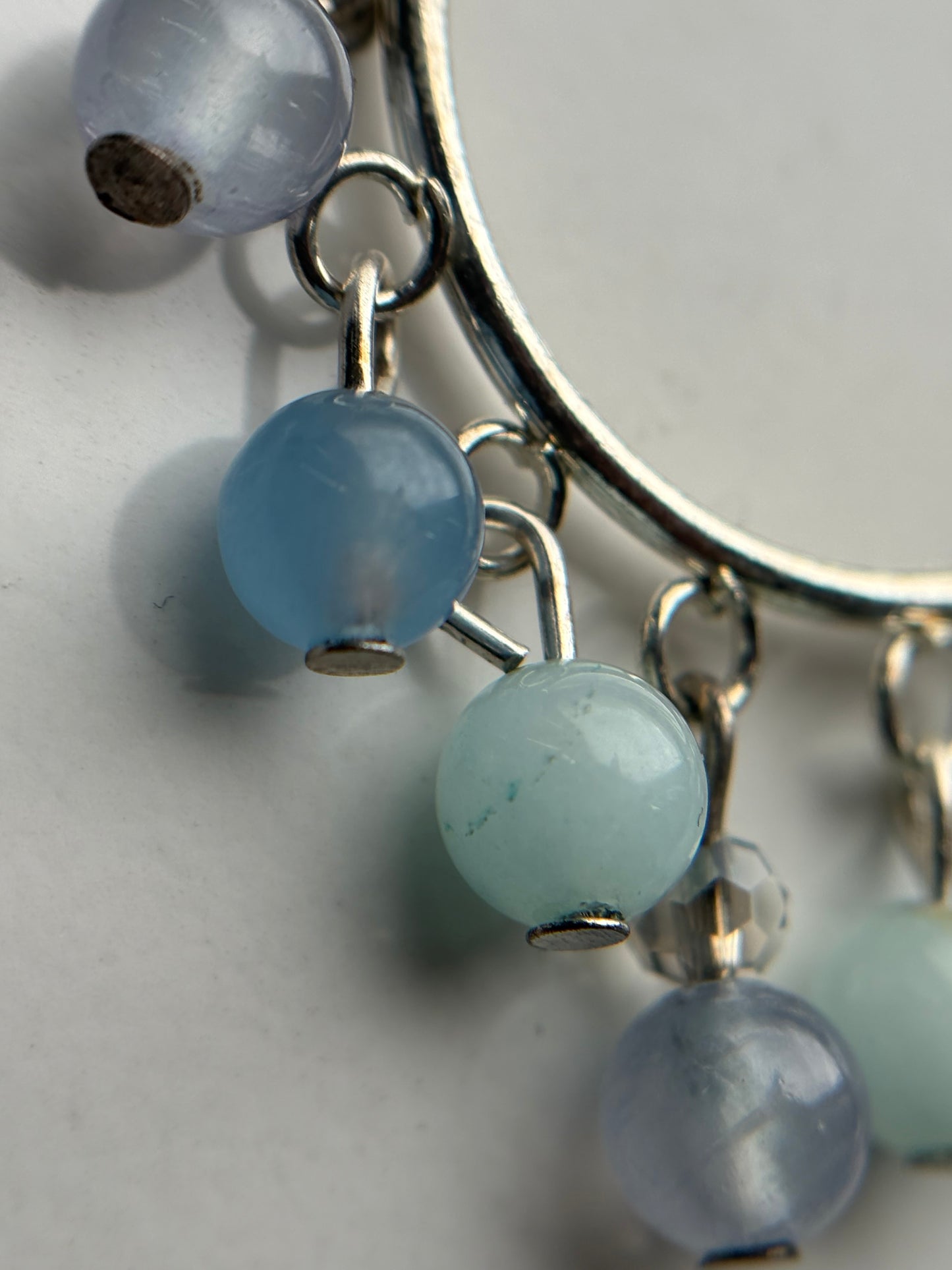 Pastel Quartz & Jade Gemstone silver hoop Chandelier Earrings