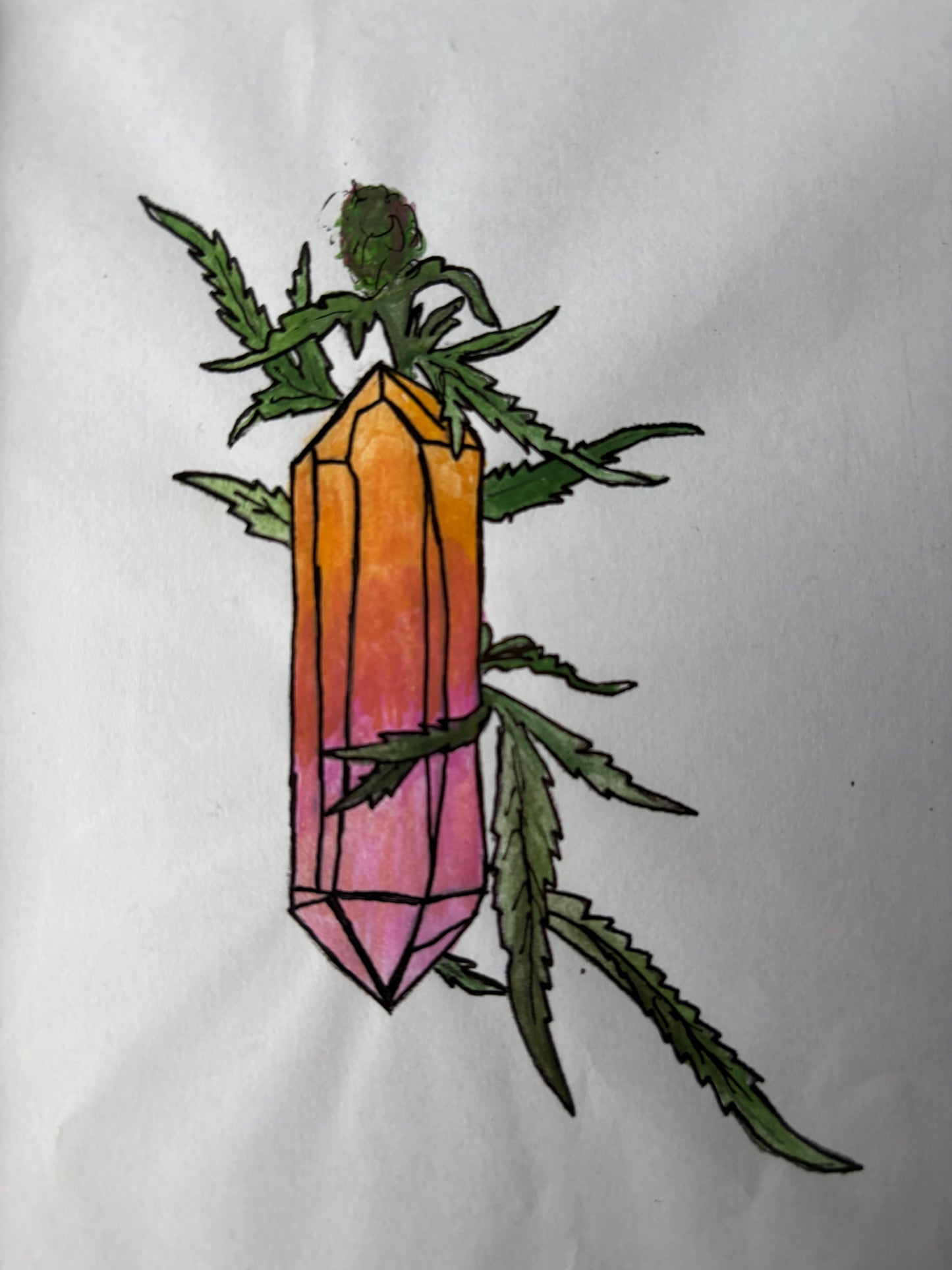 Aura Quartz Gemstone Crystal Tower & Watercolour Painting Framed Gift Set (2)