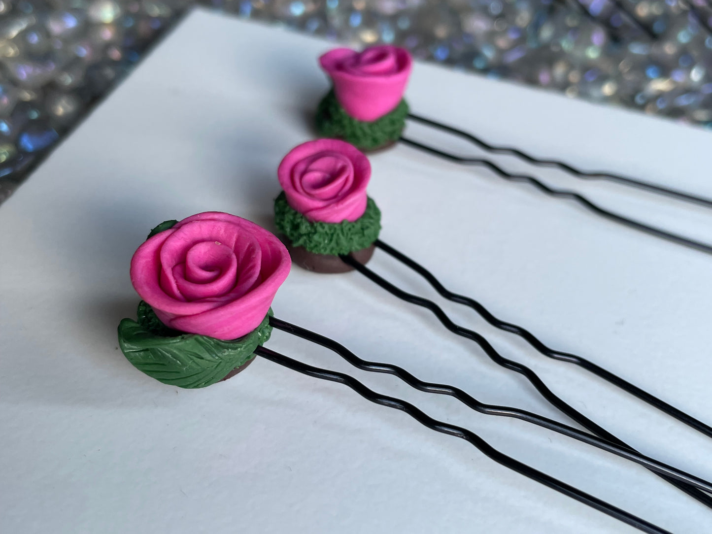 Enchanted Forest Rose Hair Pin Set - Pink