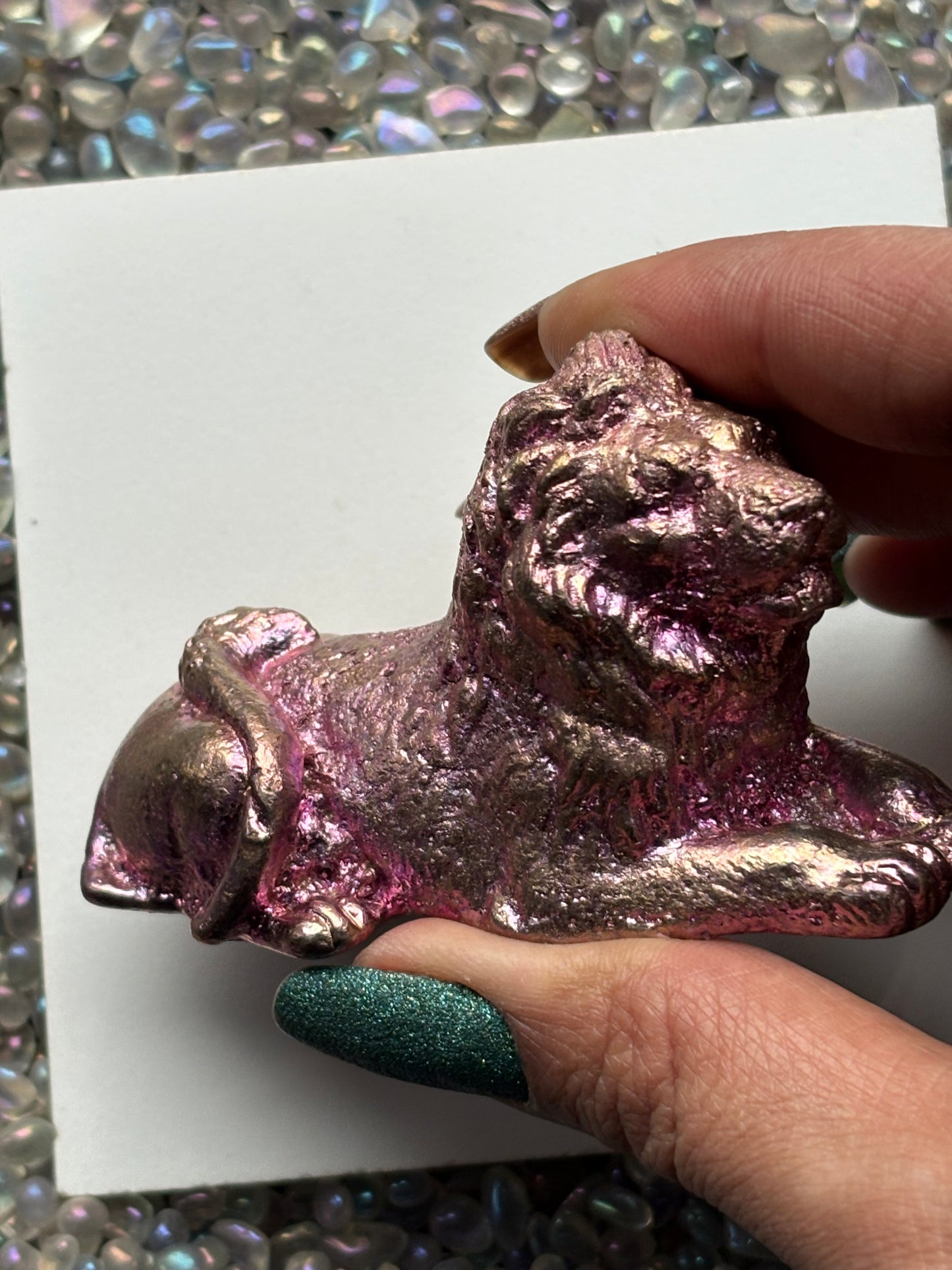 Pink Bismuth Crystal Lion Metal Art Sculpture