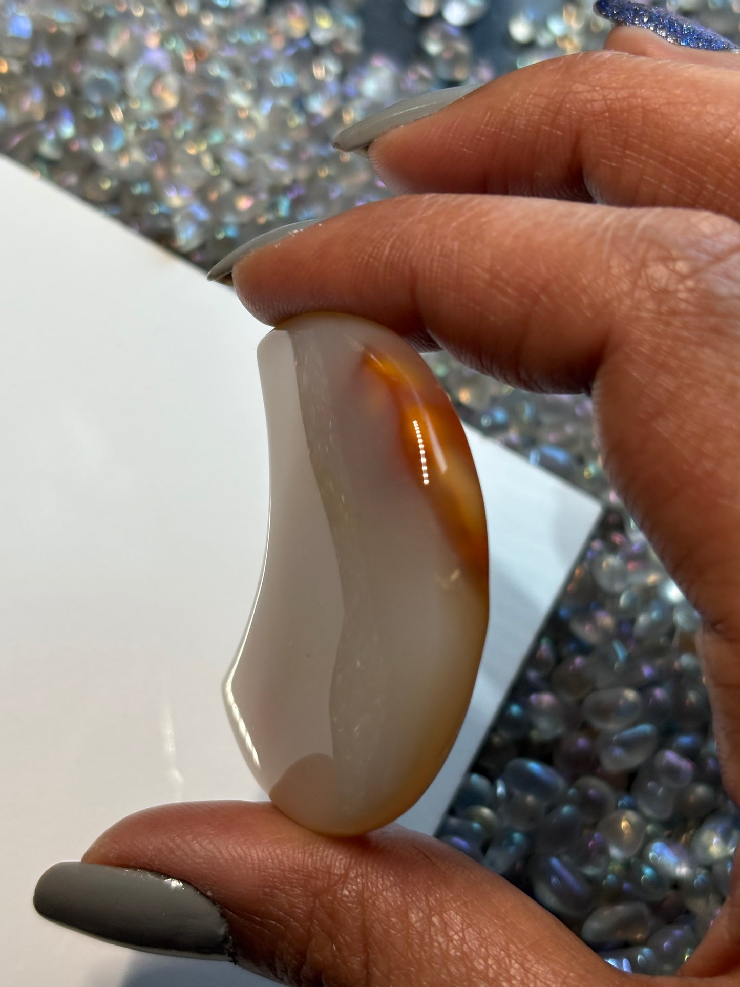 Cream Yellow Brown Druzy Agate Gemstone Crystal Crescent Moon Carving