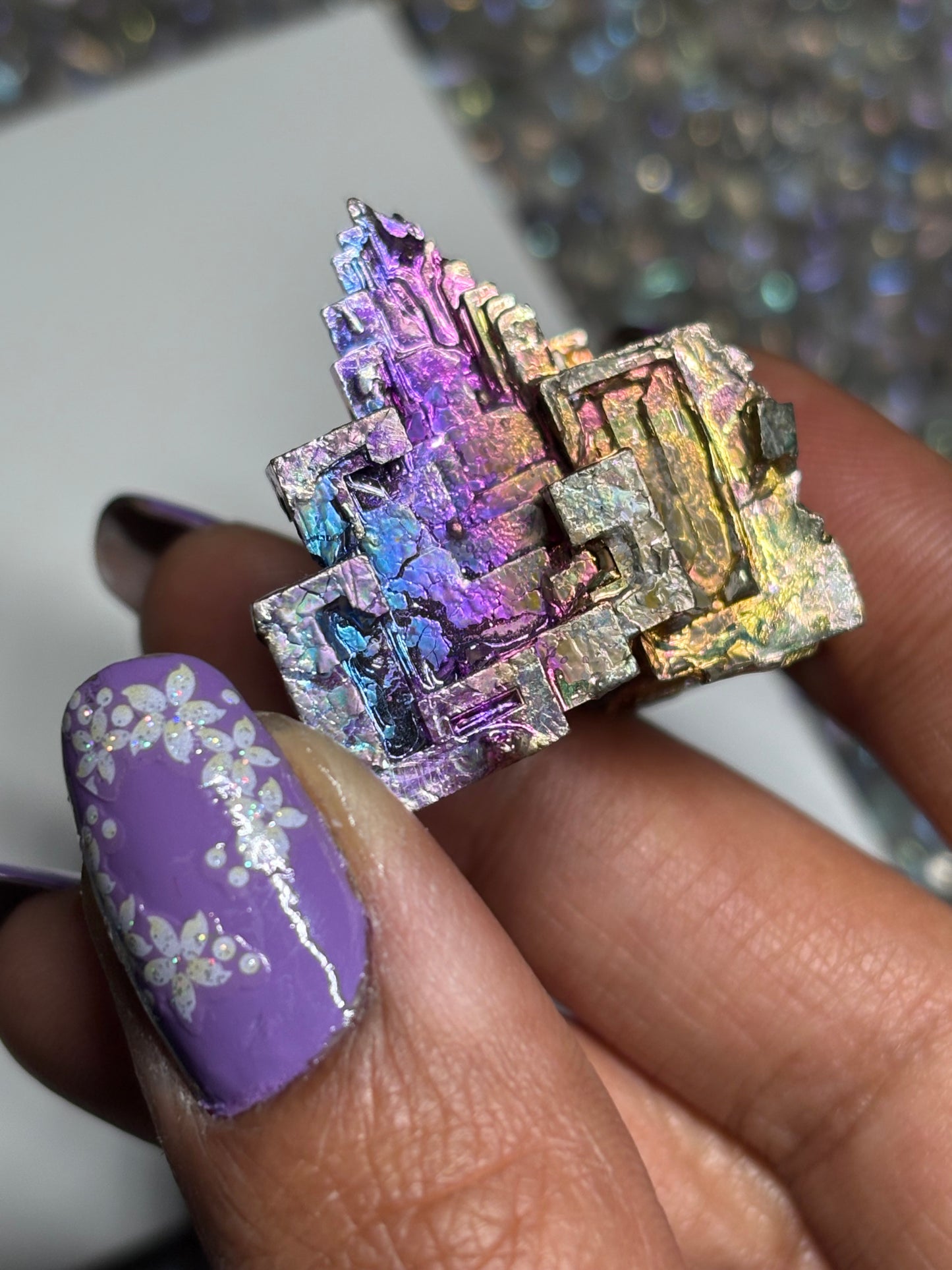 Sunset Bismuth Hopper Crystal Specimen Metal Art