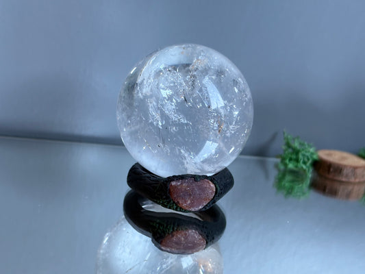 Rainbow Quartz Crystal Gemstone Sphere Clay Ruby Ring Holder Gift Set (2)