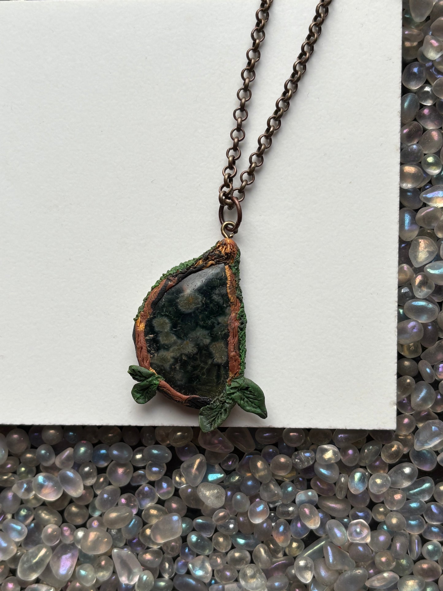 Ocean Jasper Gemstone Crystal Enchanted Forest Necklace (2)