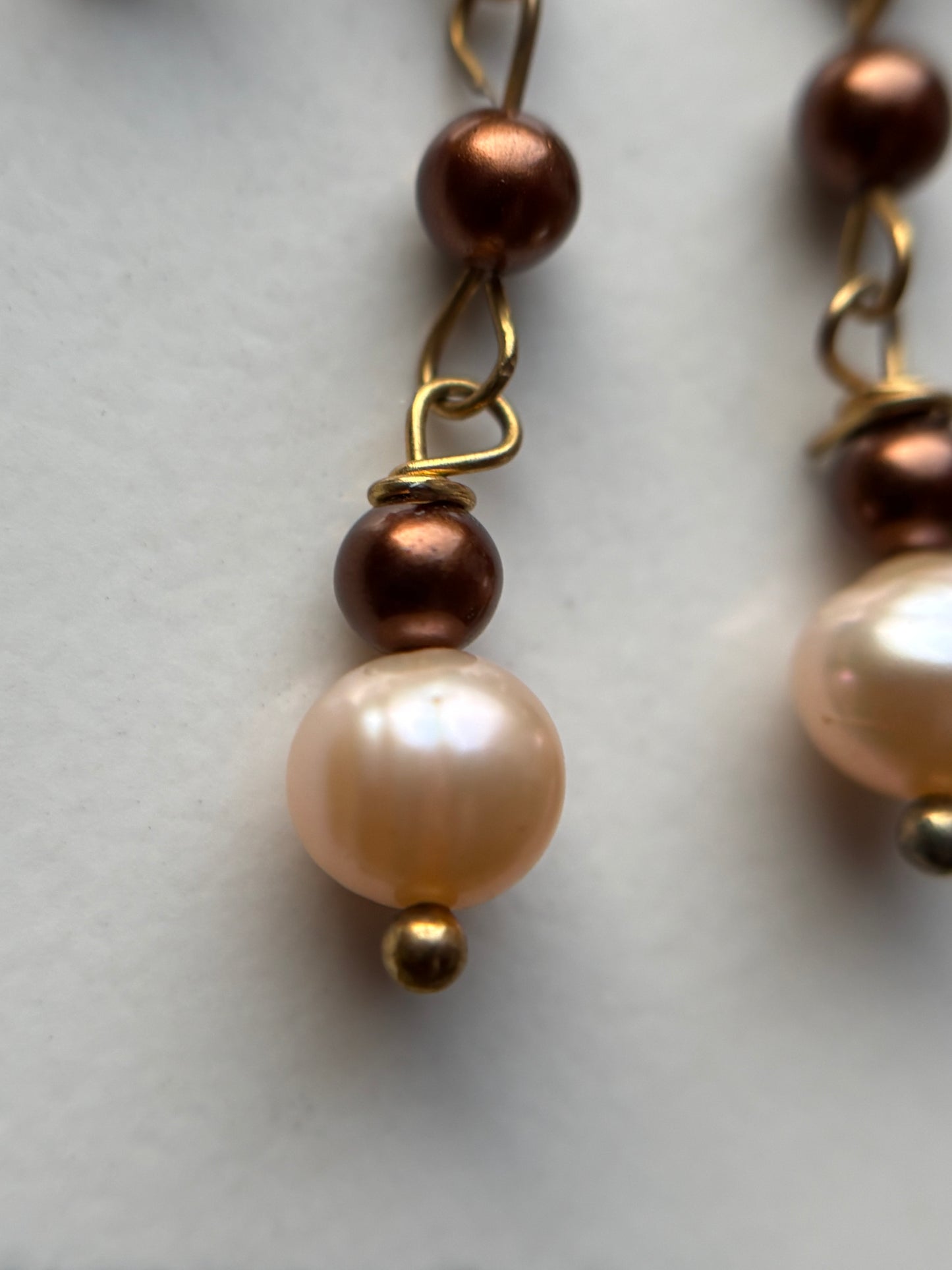 Chocolate & Peach Pearl Crystal Gemstone 18k Gold Sterling Silver Earrings (Certified)