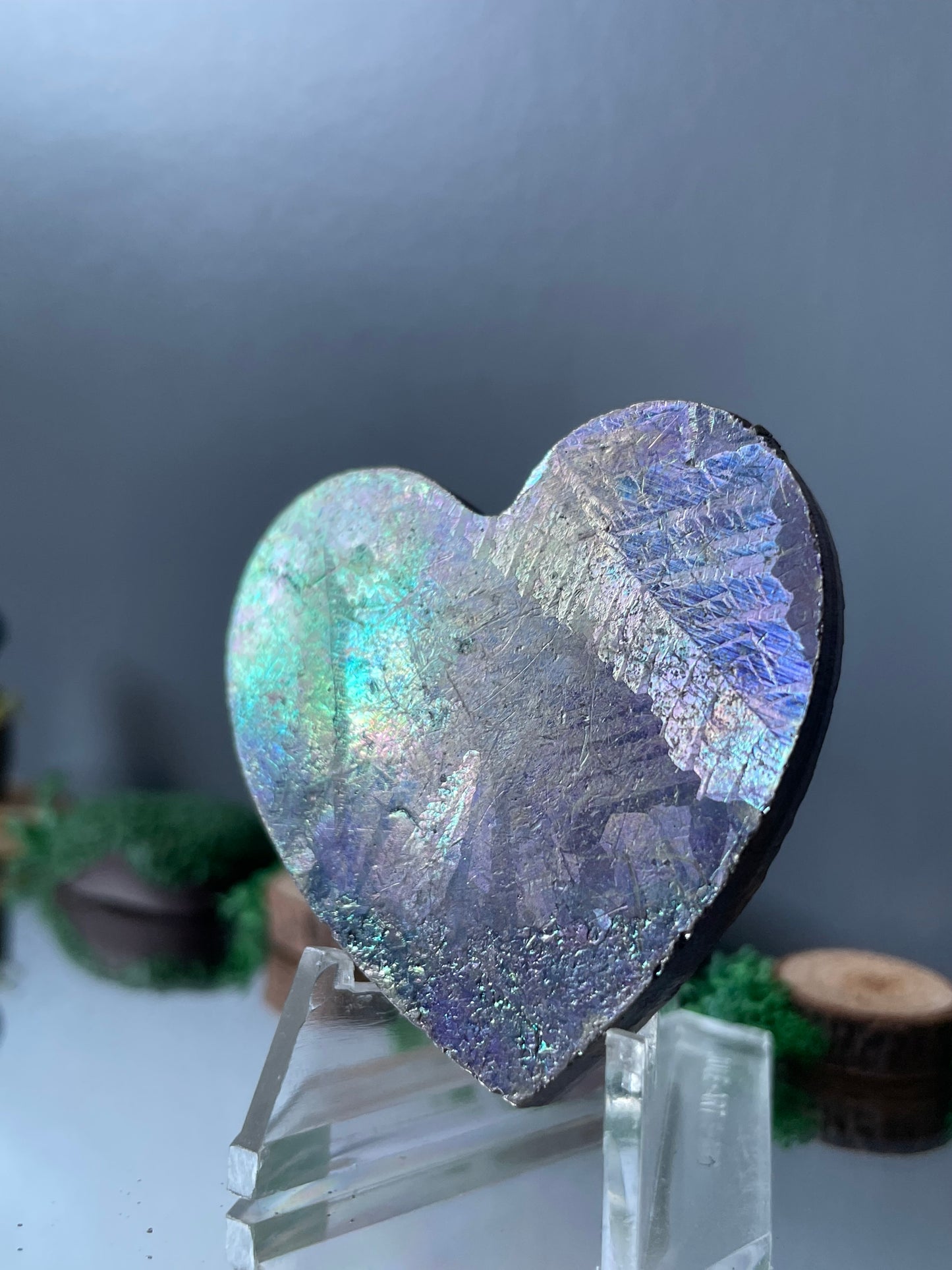 Purple Blue Bismuth Crystal Heart Cut Out Metal Art