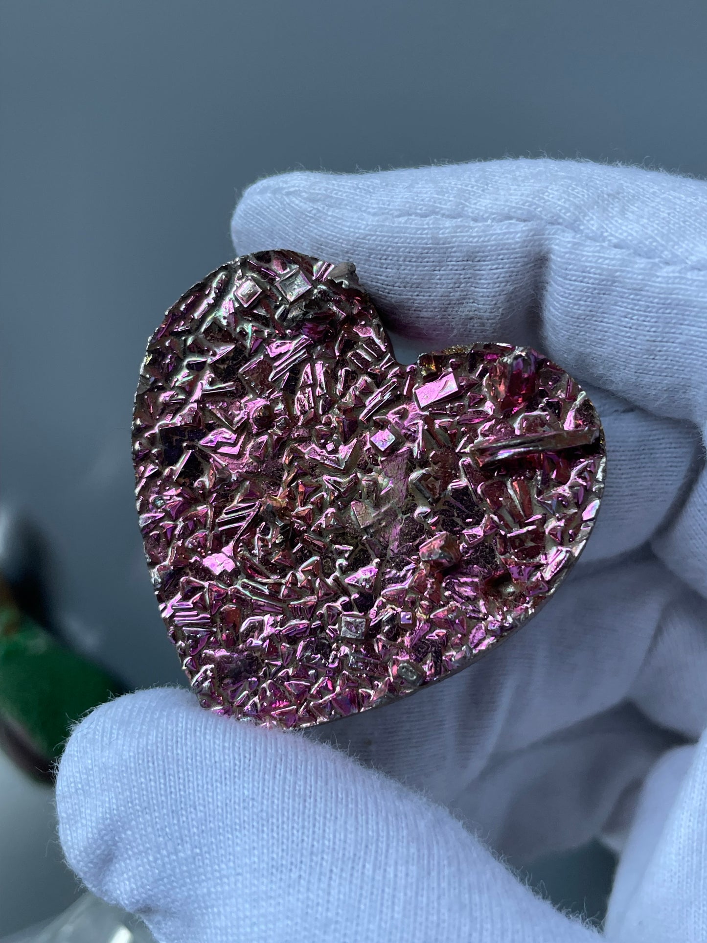 Pink Bismuth Crystal Heart Cut Out Metal Art