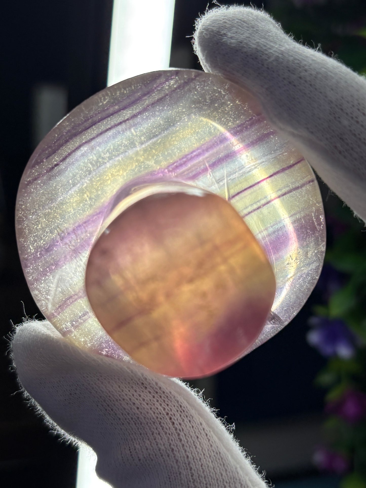 Rainbow Fluorite Crystal Gemstone Mushroom Carving - Large