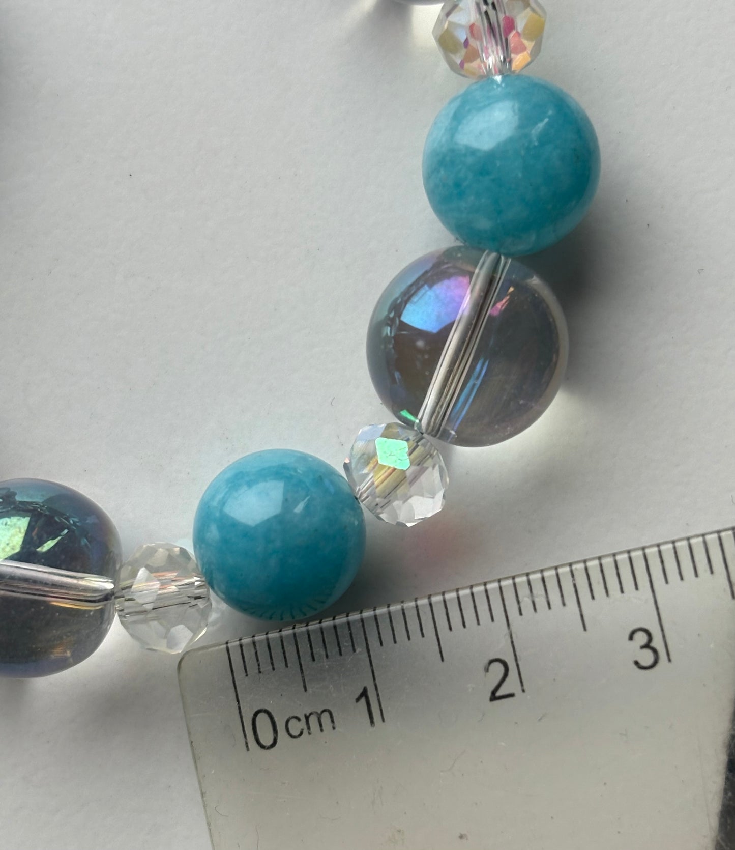 Blue Quartz Gemstone & Aura Coated Glass Crystal Beaded Silver Chunky Necklace