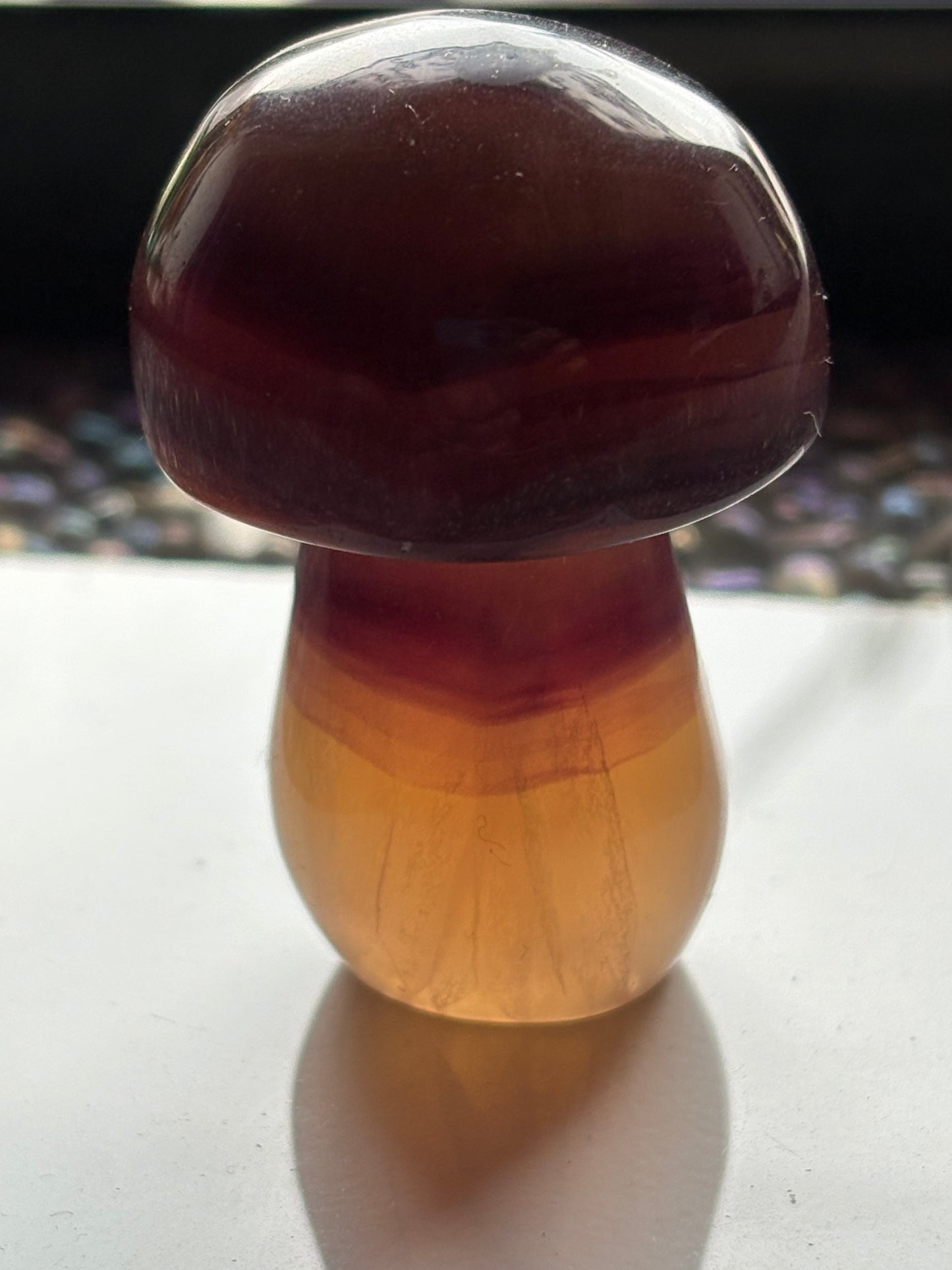 Purple Yellow Striped Fluorite Crystal Gemstone Mushroom Carving