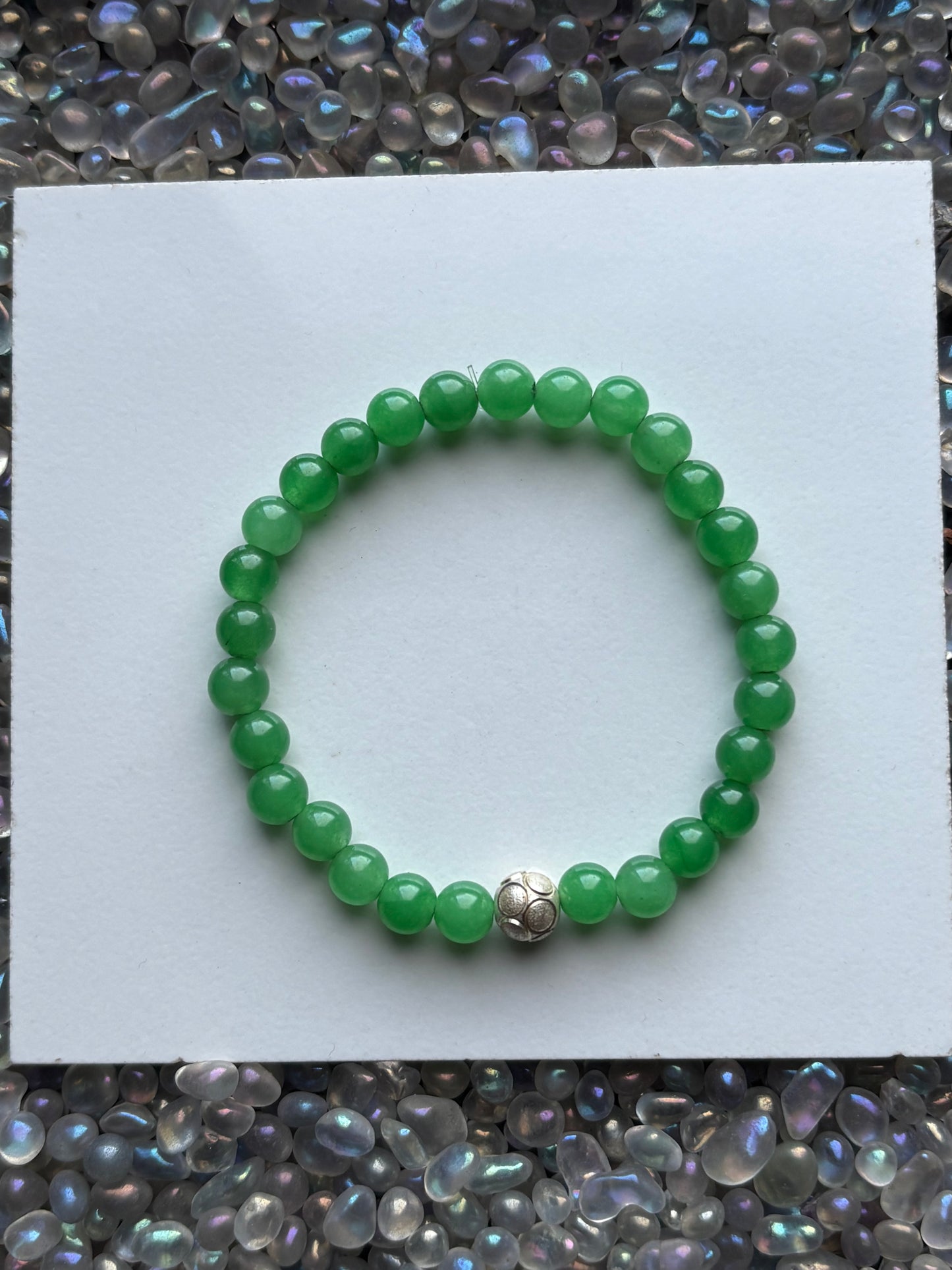 Green Quartz Crystal Gemstone Stretch Bracelet Sterling Silver