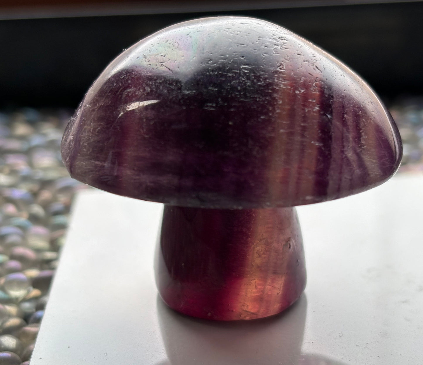Purple Yellow Fluorite Crystal Gemstone Mushroom Carving (2) - Medium