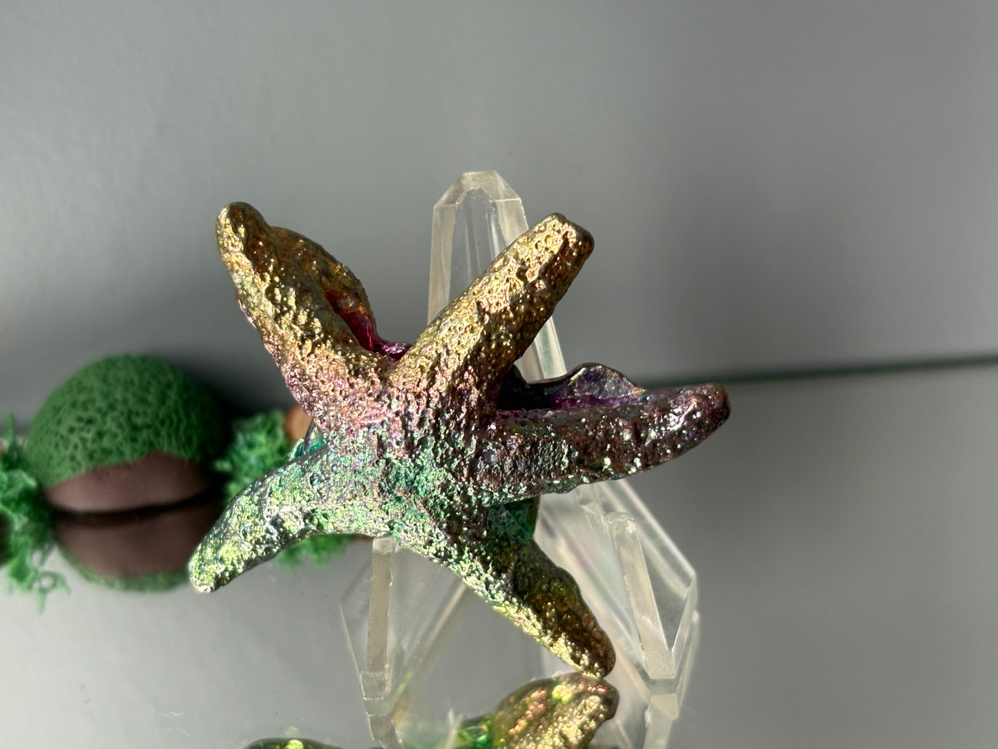 Rainbow Bismuth Crystal Small Starfish Metal Art Sculpture
