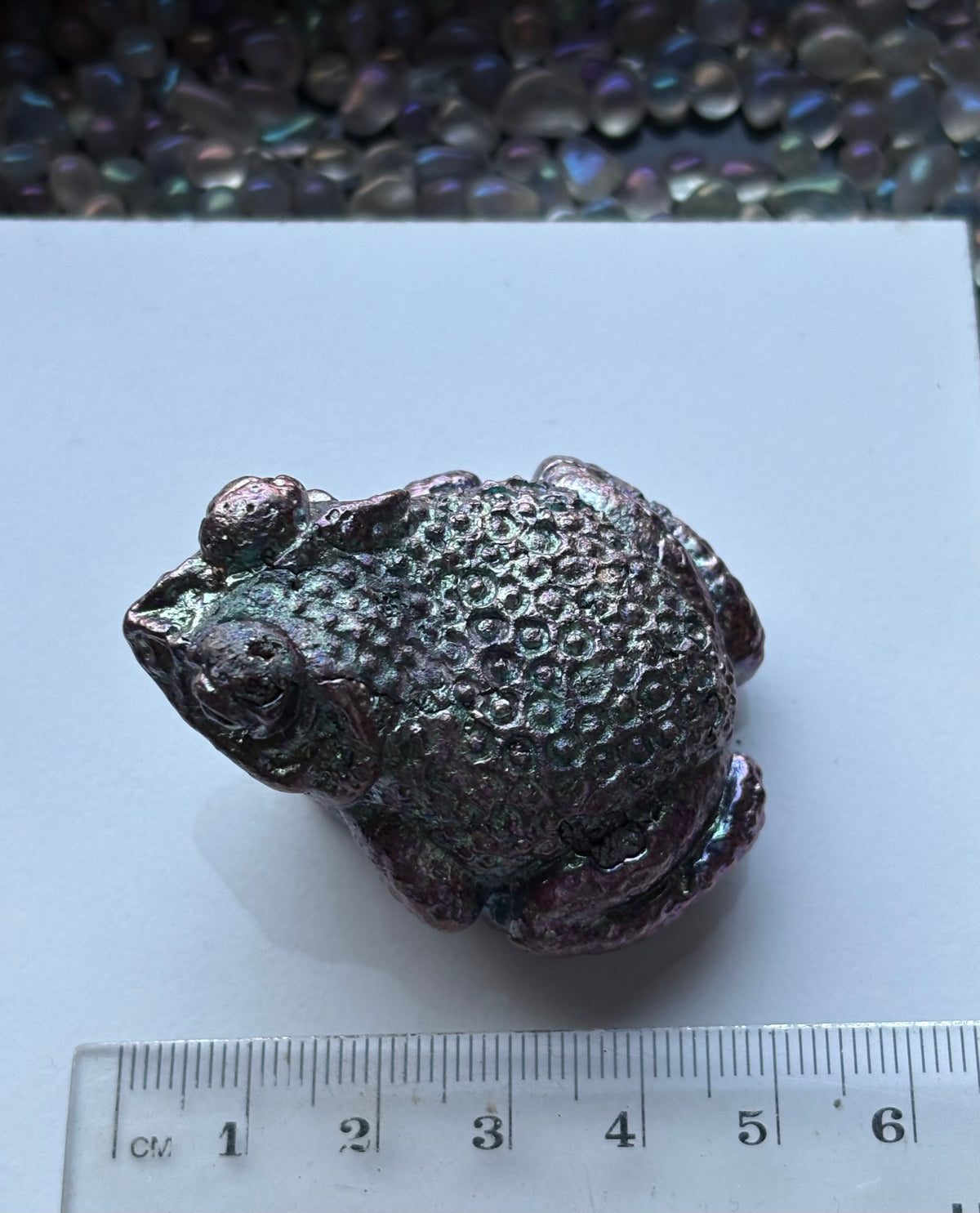 Purple Blue Bismuth Crystal Small Toad Metal Art Sculpture