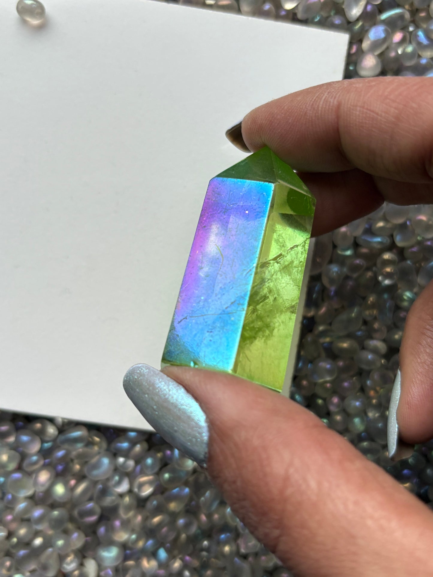 Apple Green Aura Quartz Crystal Gemstone Tower Point (1)