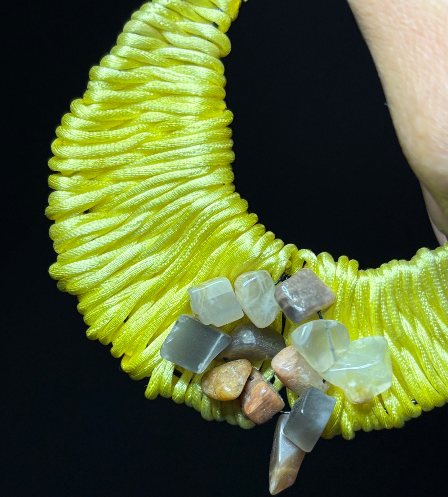 Moonstone Crystal Gemstone Satin Wire Crescent Moon Wall Hanging