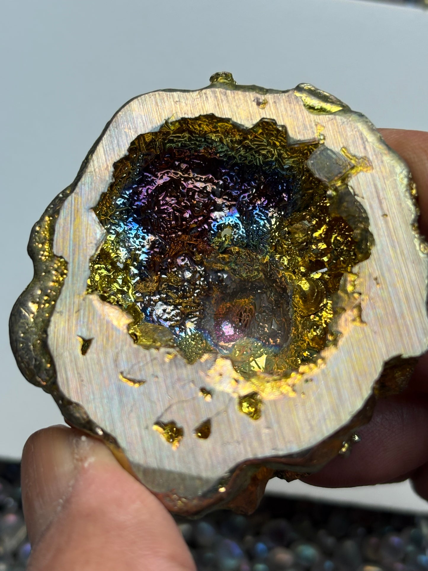 Gold Bismuth Crystal Rose Flower Metal Art Sculpture - Large