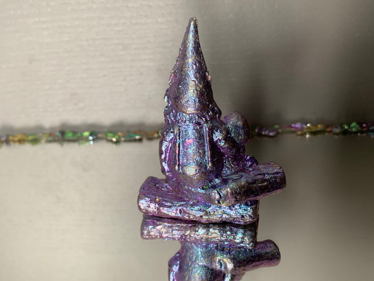 Purple Blue Bismuth Crystal Gnome Metal Art Sculpture