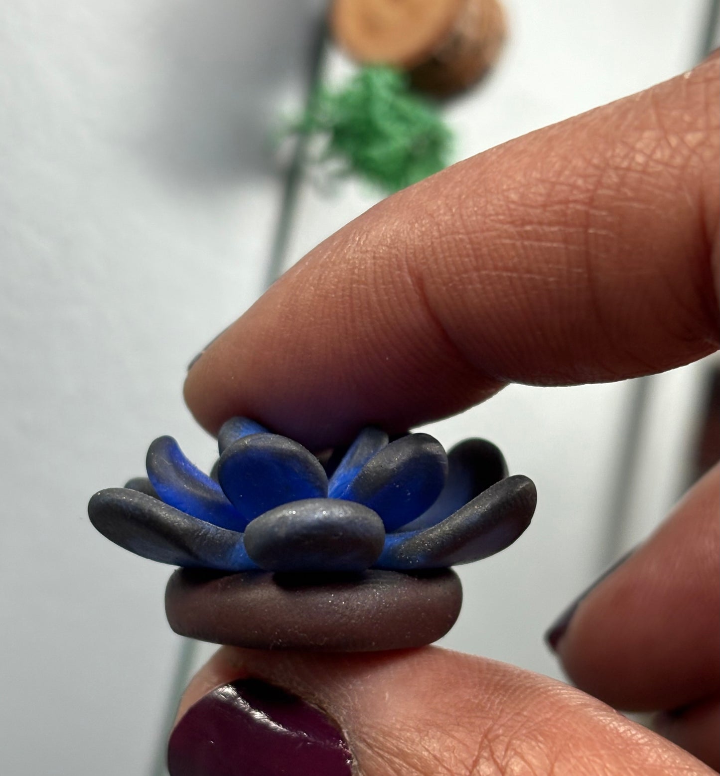Blue Black Succulent Plant Clay Sphere Mini Holder