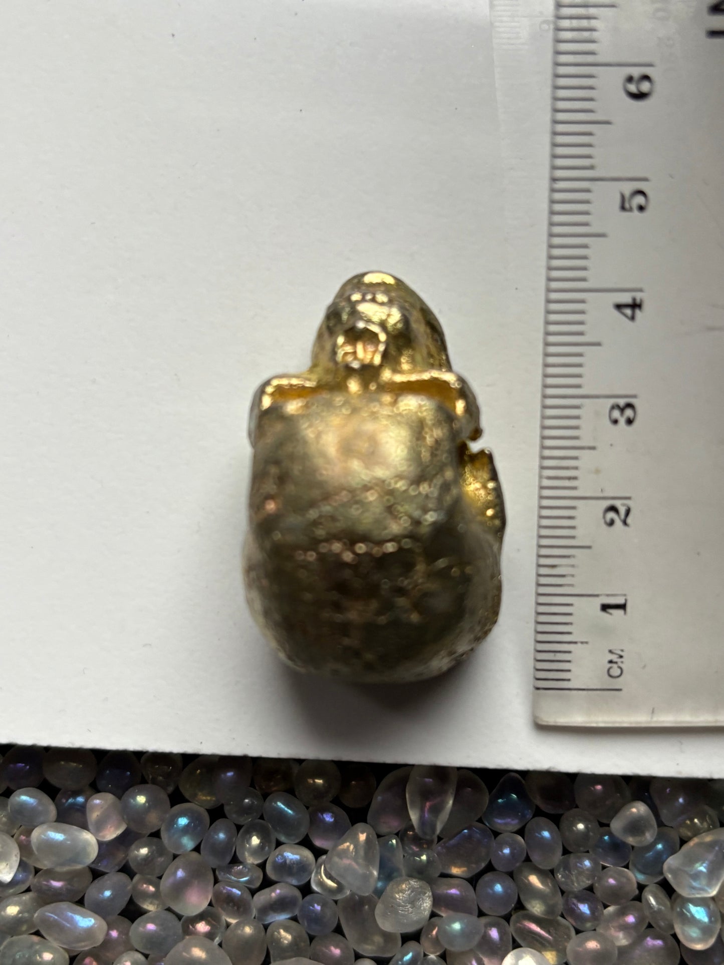 Gold Bismuth Crystal Small Skull Metal Sculpture