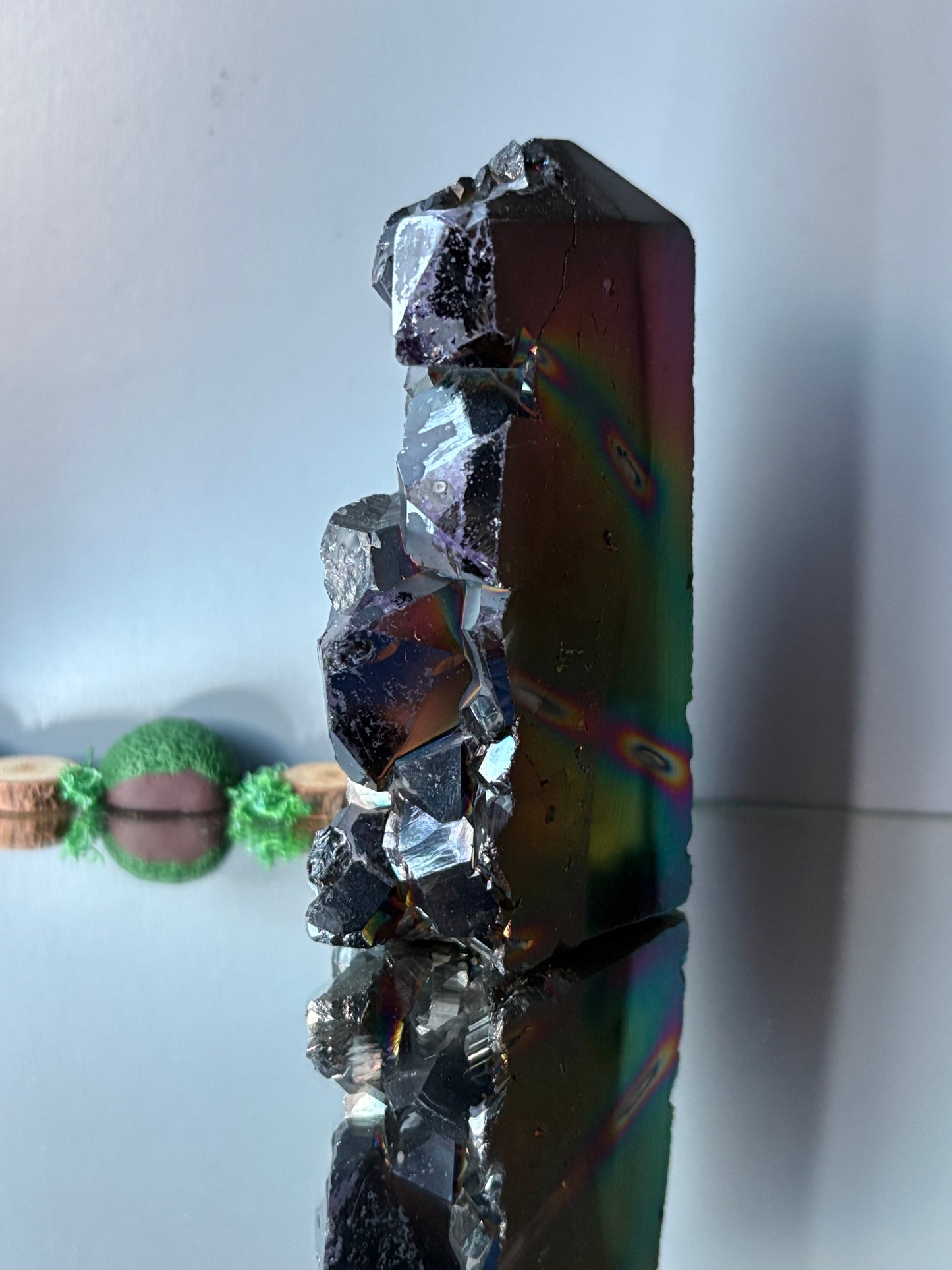 Black Aura Coated Amethyst Gemstone Crystal Cluster Tower Chunk (B)