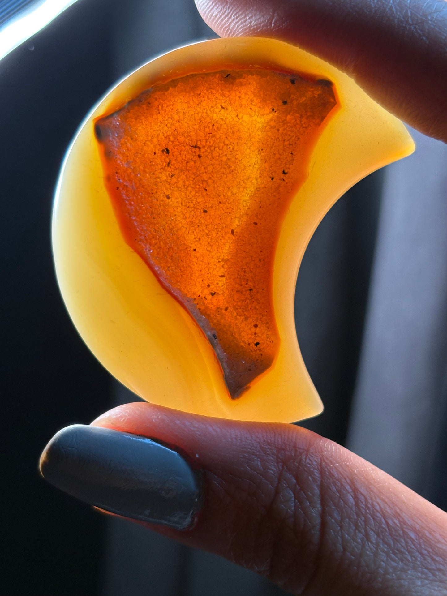 Cream Yellow Brown Druzy Agate Gemstone Crystal Crescent Moon Carving