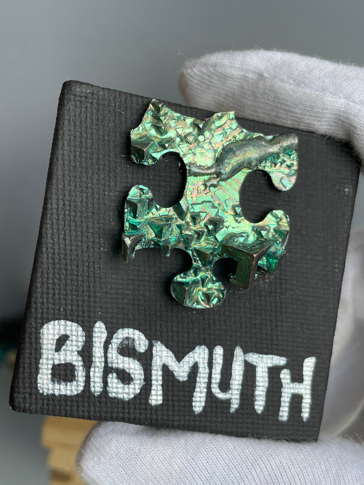 Teal Bismuth Puzzle Crystal Mini Canvas Easel Art