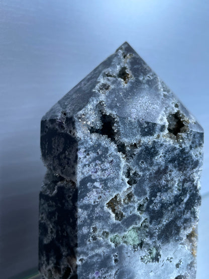 Sphalerite Quartz Drusy & Purple Fluorite Crystal Gemstone Tower Point