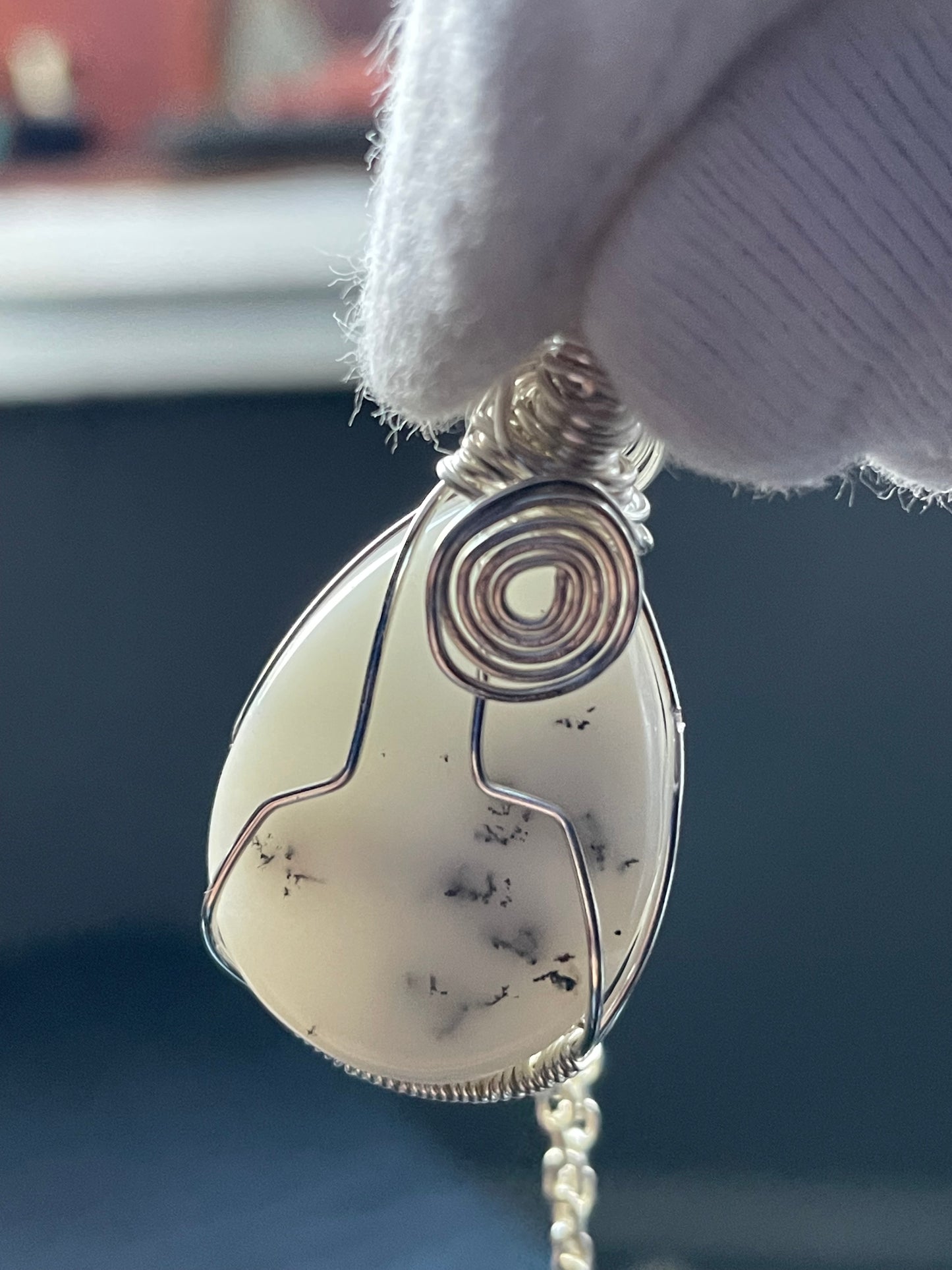 Dendritic Opal Agate Crystal Gemstone Wire Wrapped Necklace (2)