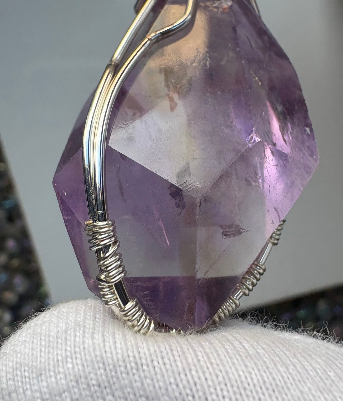 Ametrine Faceted Freeform Crystal Gemstone Silver Necklace (1)