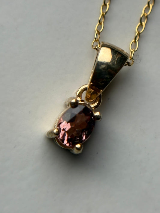 Orange Pink Spinel Oval Gemstone Gold 925 Sterling Silver Necklace