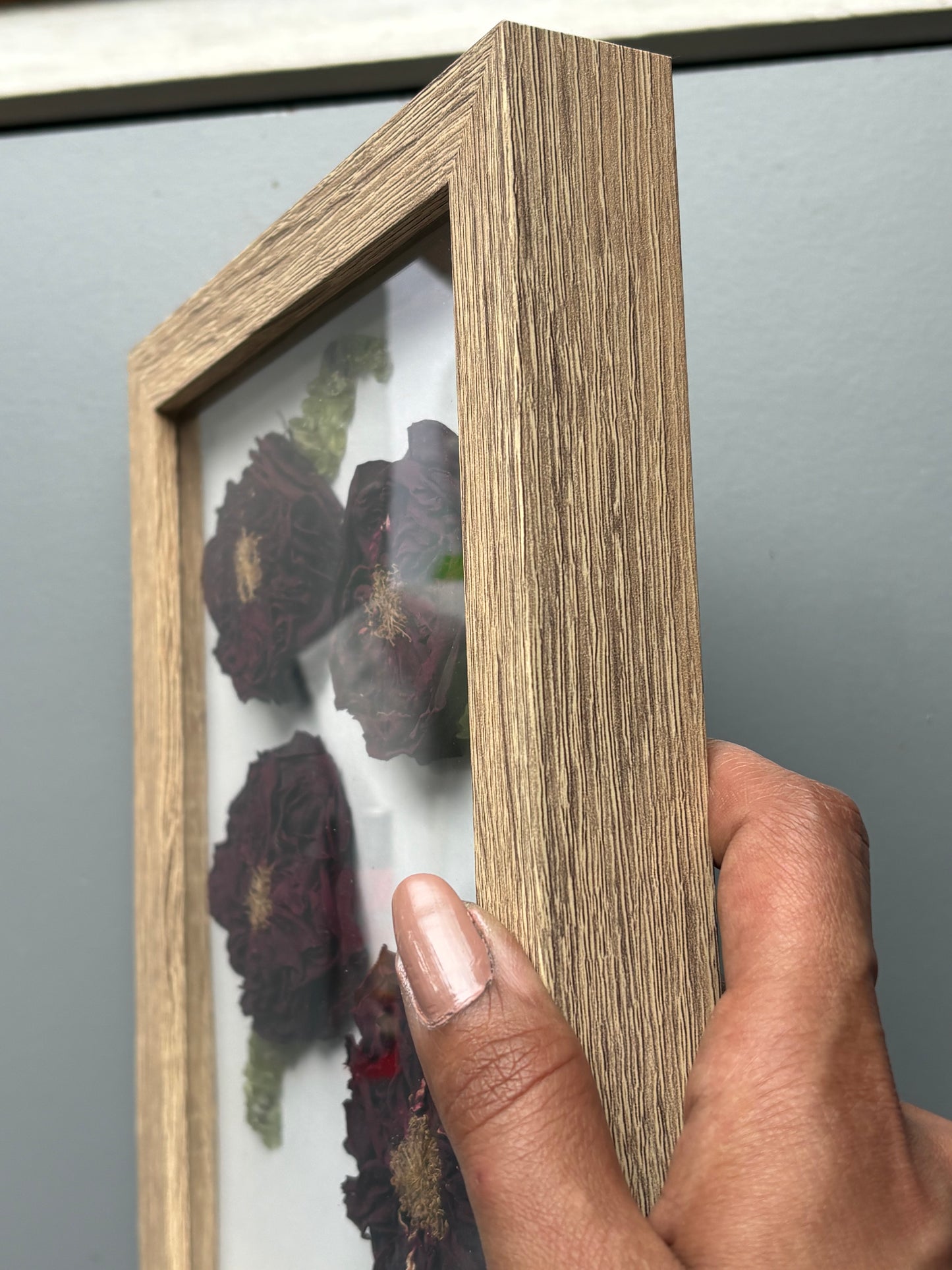 Full Dried Scottish Roses & Peridot Crystal Gemstone Leaf Art