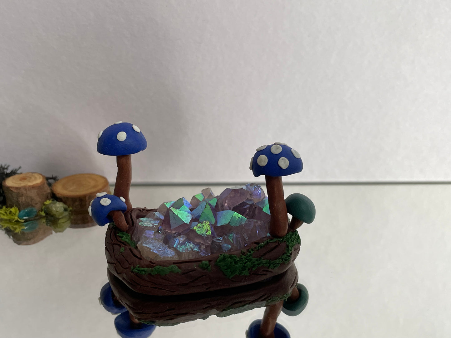 Aura Amethyst Crystal Gemstone Rectangular Cluster - Mini Mushroom Garden