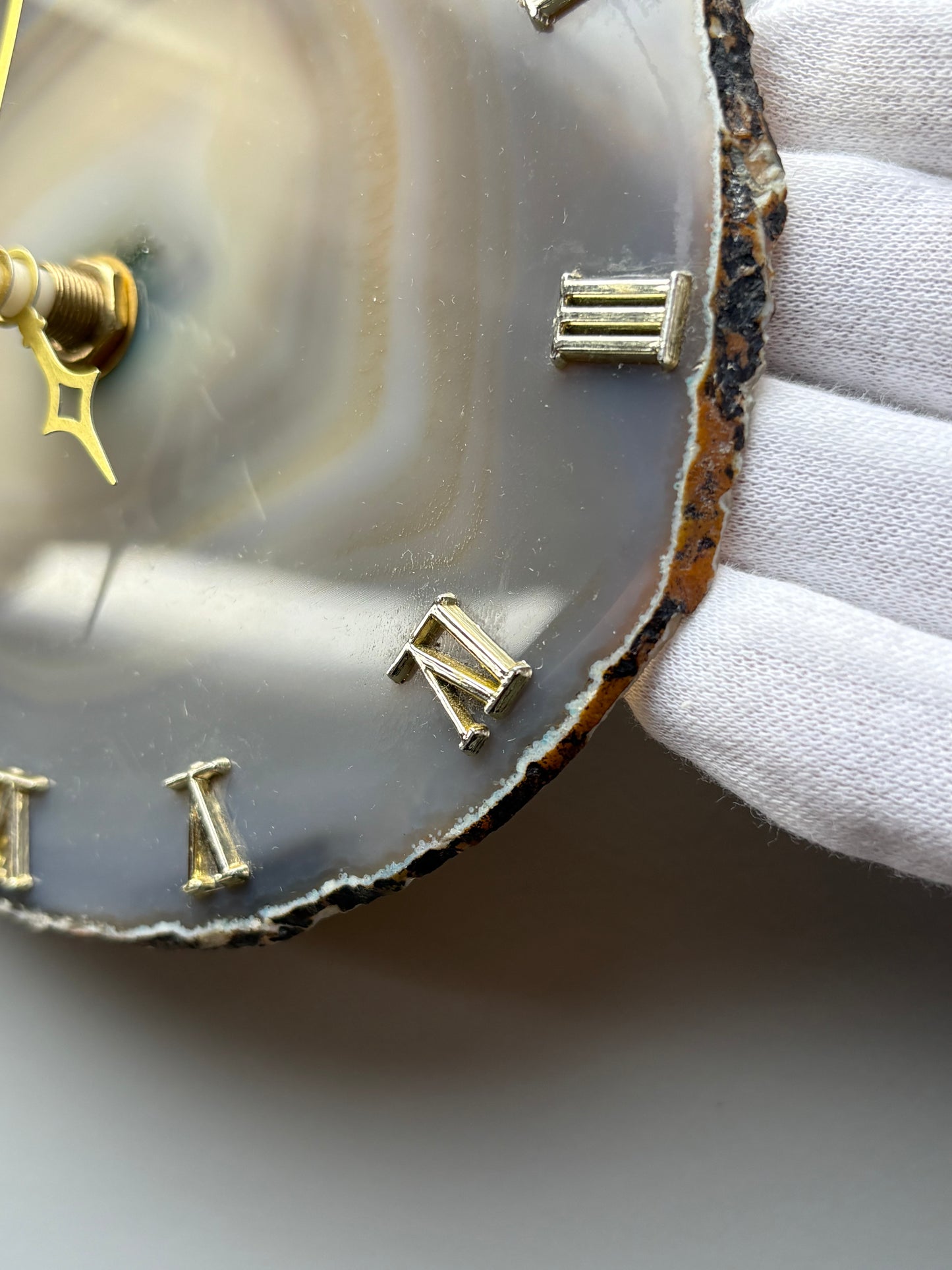 Blue Grey Agate Slice Crystal Gemstone Gold Clock
